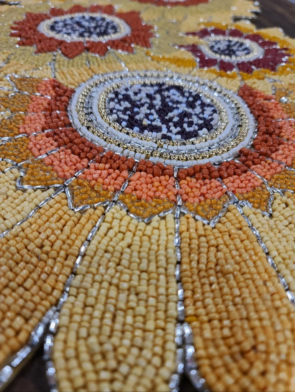Shabby Chic Beaded Sunflower Table Runner Fall Floral Thanksgiving Decor 36